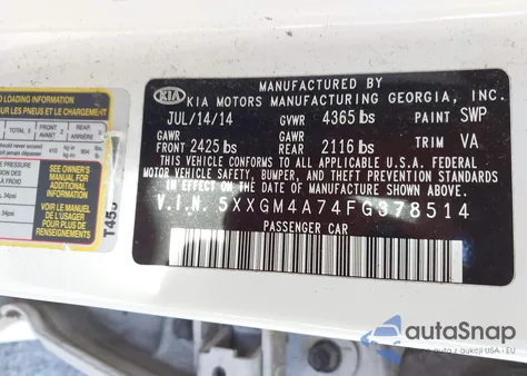 2015 Kia Optima Lx from USA, damaged, VIN 5XXGM4A74FG378514